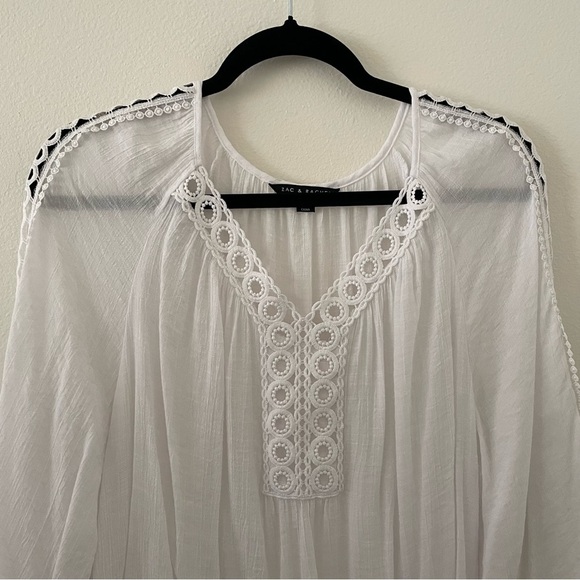 Zac & Rachel White Crochet Short Sleeve Semi Sheer Top Size XL Lightweight - Picture 4 of 8
